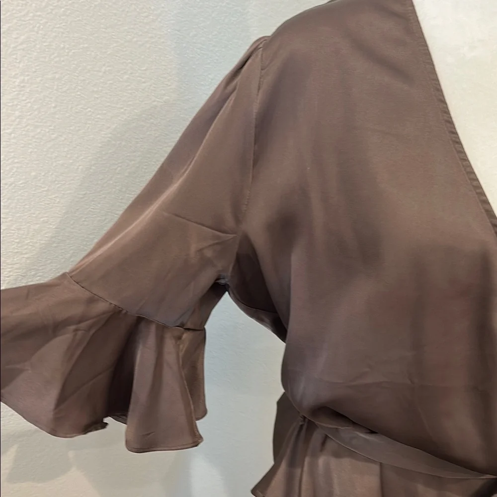 Soho Brown Ruffle Wrap Blouse - Picture 3 of 14
